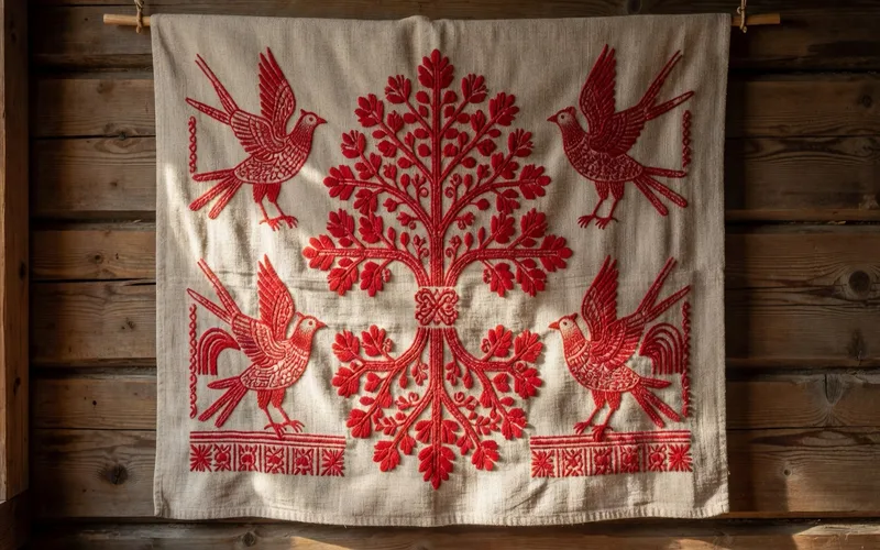 Broderie traditionnelle slave sur un costume feminin