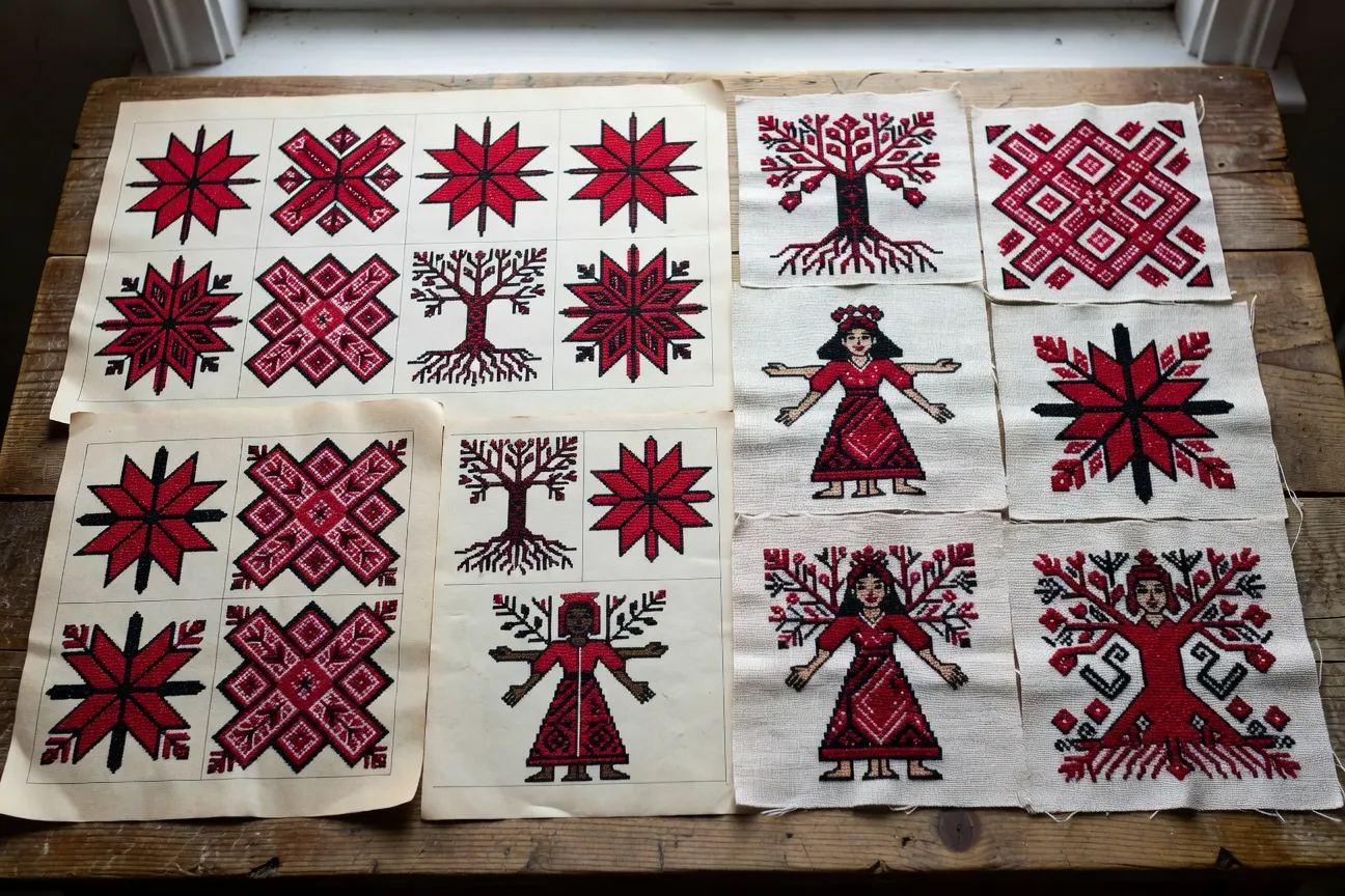 Grilles de broderie slave au point de croix avec motifs géométriques protecteurs