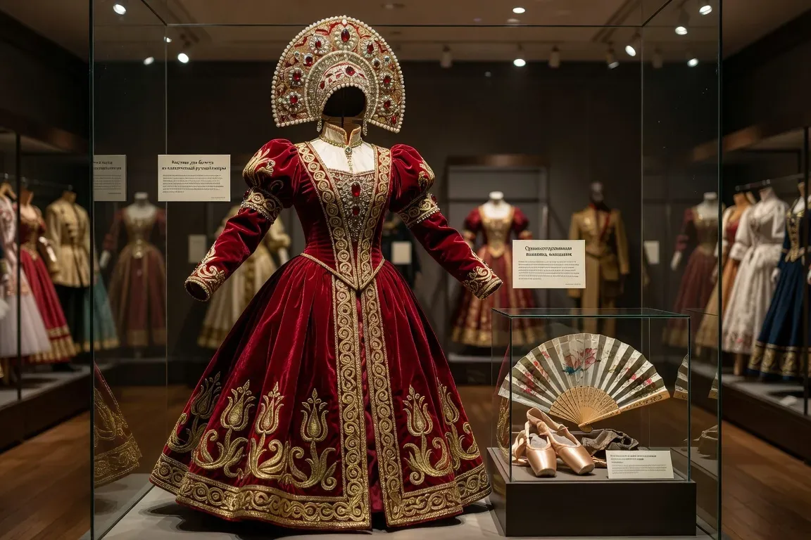 Costume de ballet russe élaboré avec broderies et ornements de scène