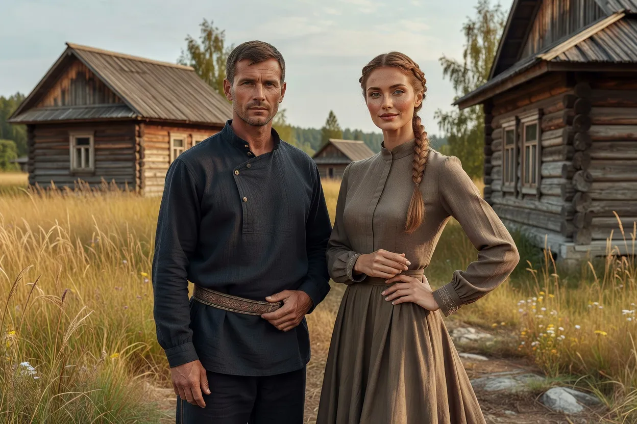 Homme en kosovorotka traditionnelle russe ceinturée, tenue masculine classique