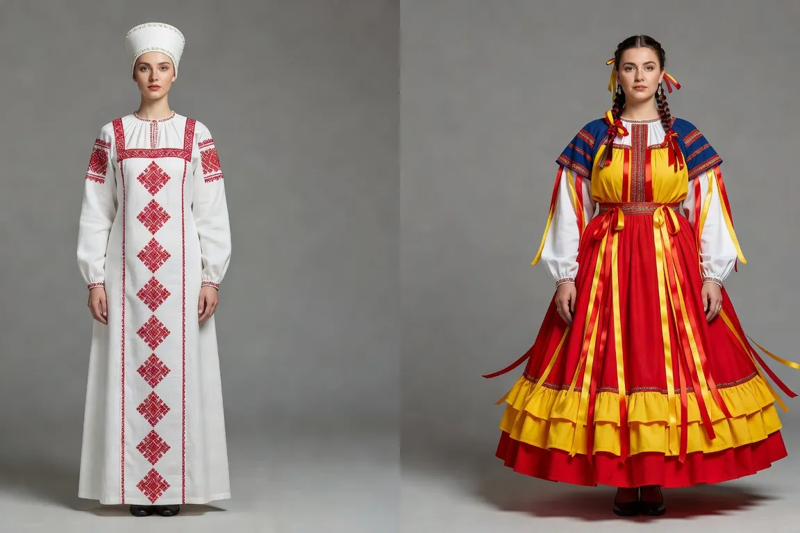 Comparatif sarafane droit du Nord (Arkhangelsk) vs sarafane rond du Sud (Koursk)