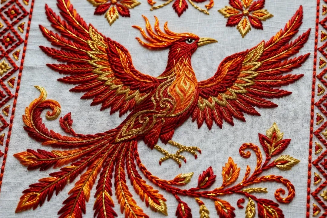 Motif oiseau de feu broderie russe traditionnelle