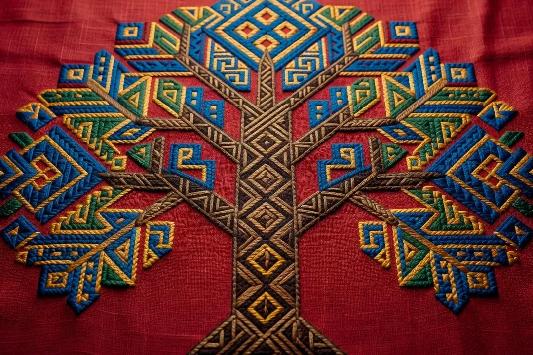 Motif arbre de vie broderie slave authentique