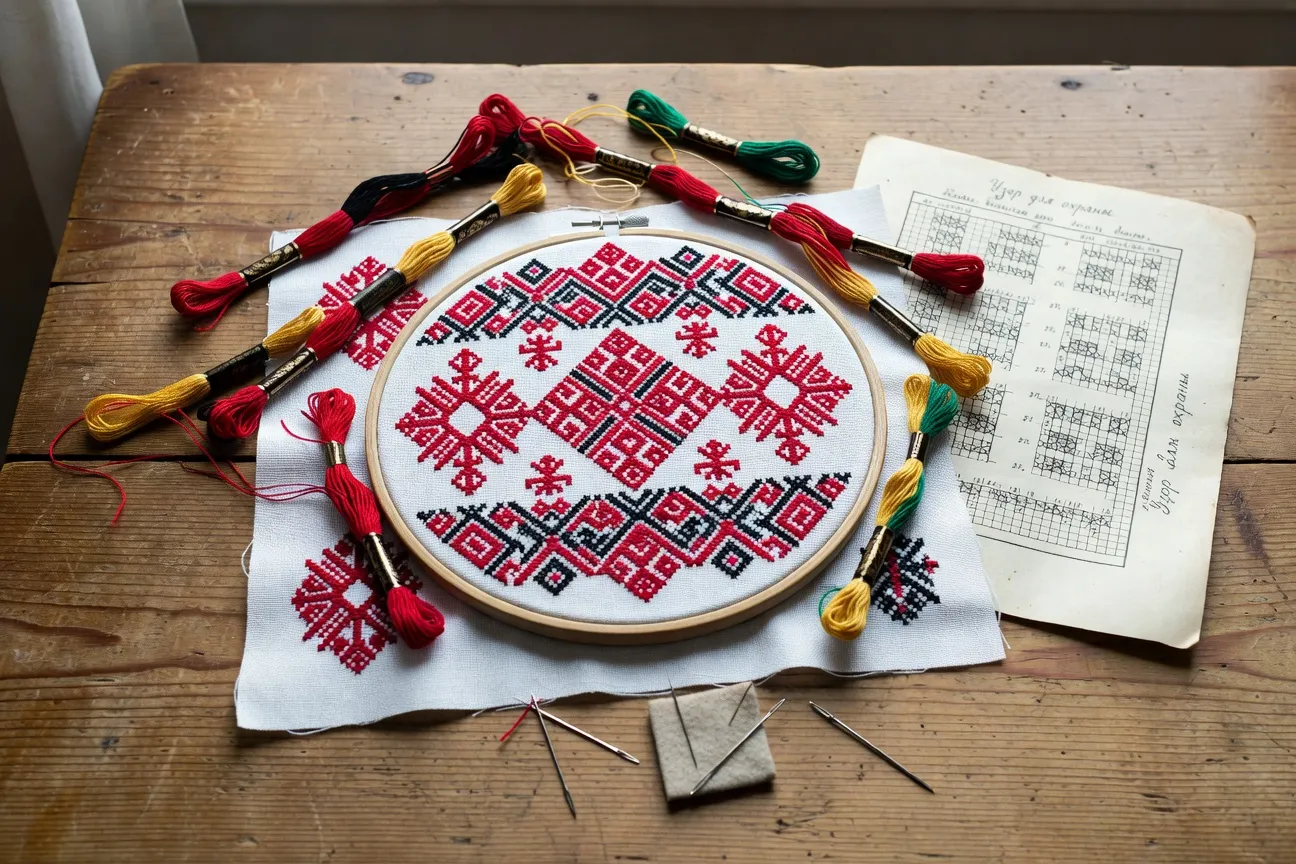 Broderie russe au point de croix : guide débutant — motifs, couleurs et matériel