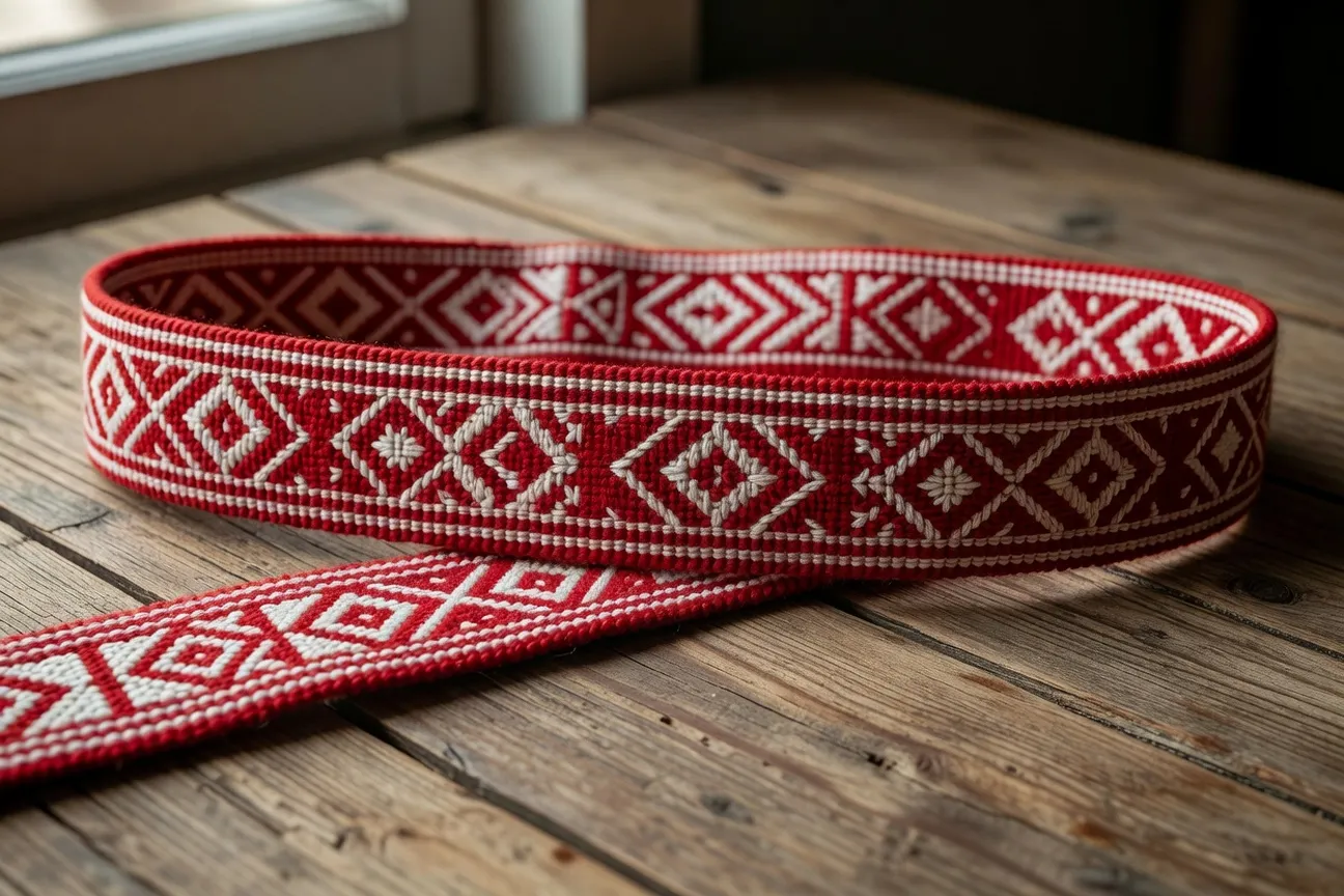 Ceinture poyas tissée aux motifs géométriques traditionnels russes