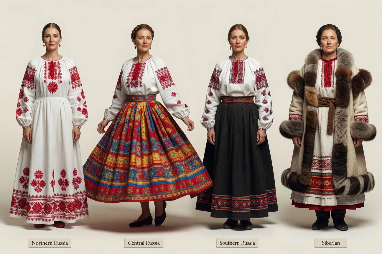 Panorama des costumes russes par région : Nord, Centre, Sud, Sibérie