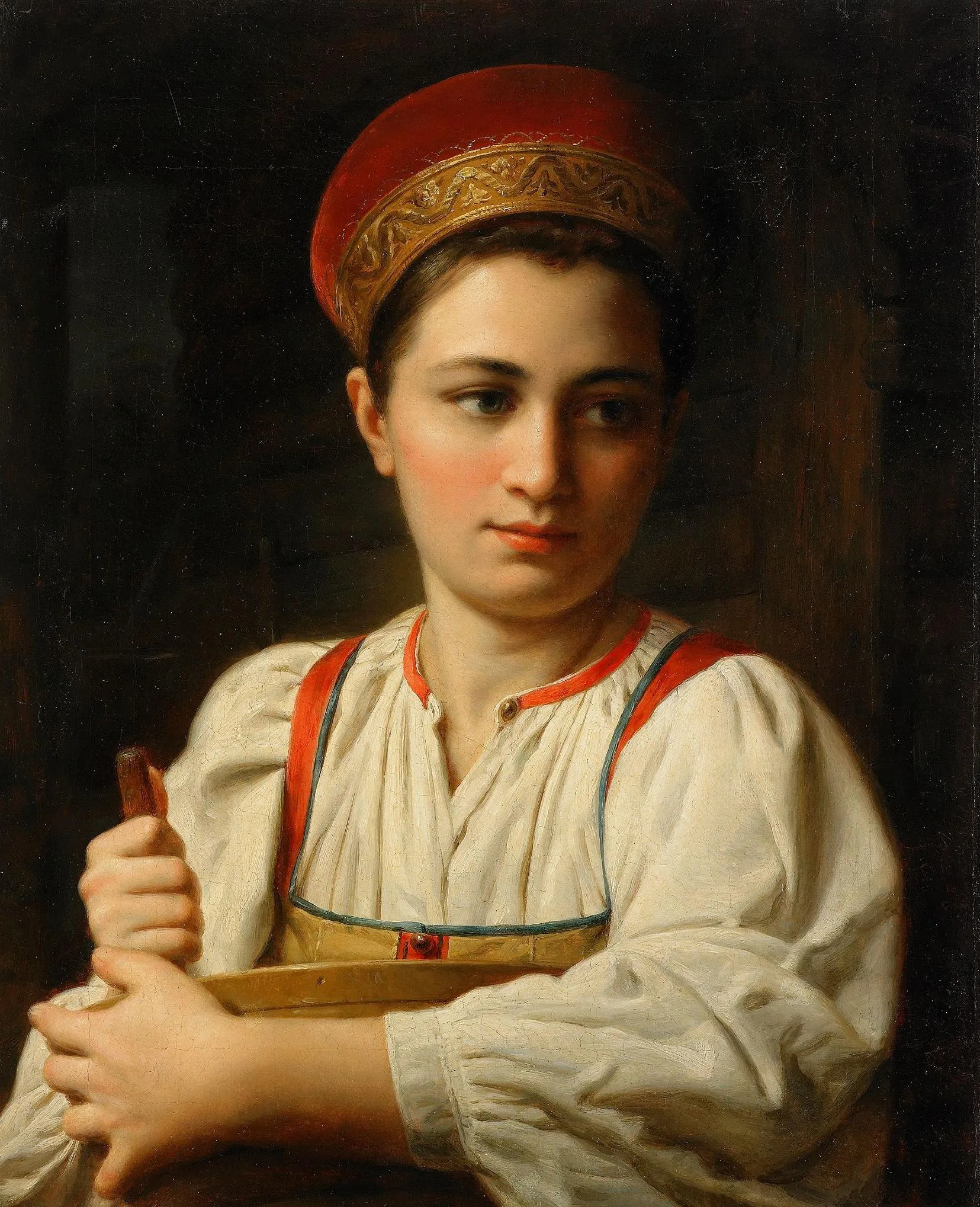 Paysanne russe en kokoshnik et sarafane, peinture du XIXe siecle