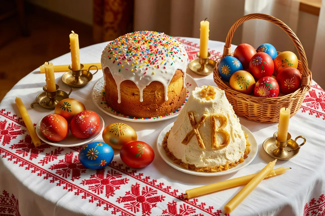 Table pascale russe pour Pâques 2026 : koulitch, paskha, œufs colorés