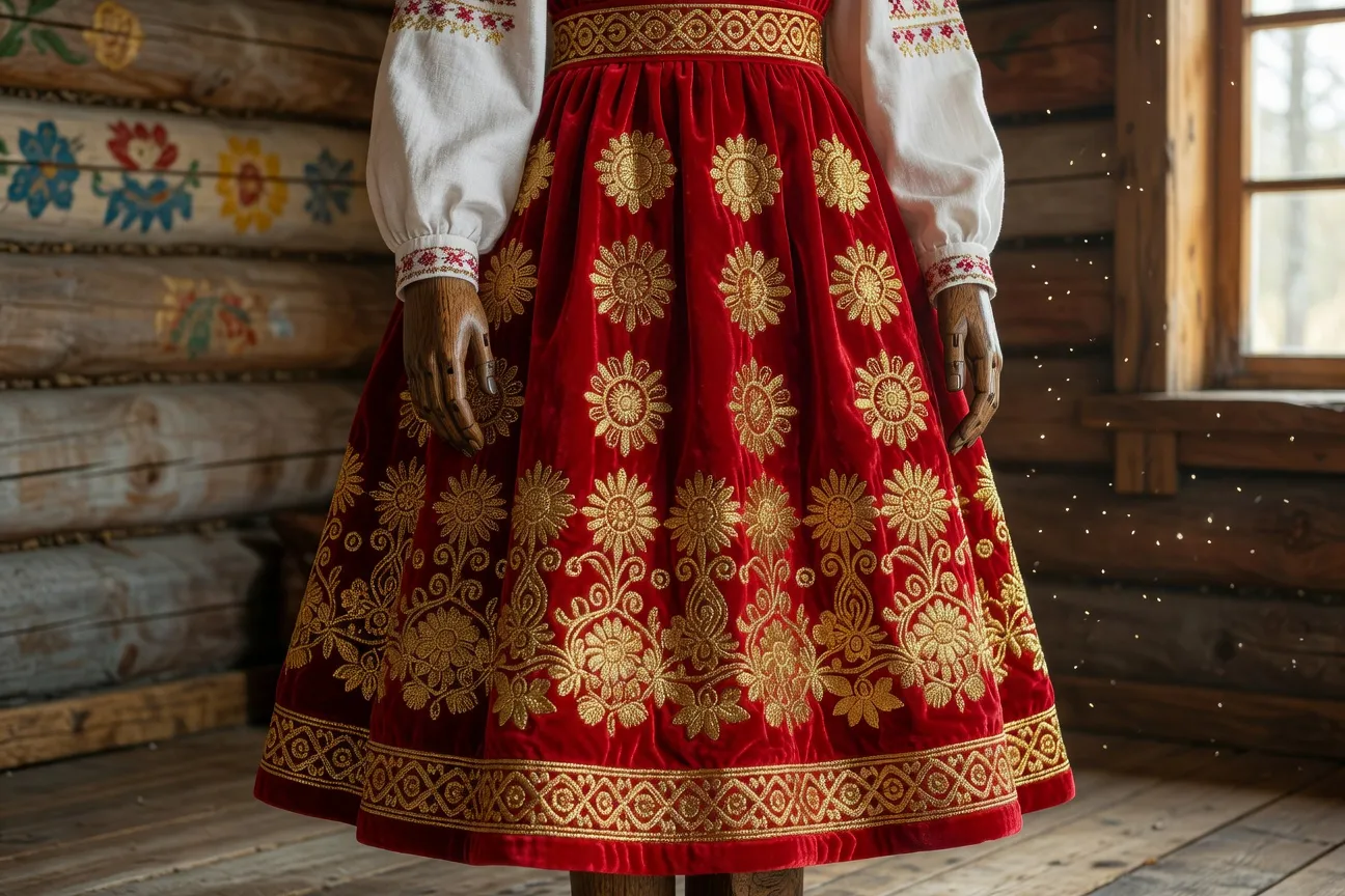 Sarafane russe authentique brodé rouge et or