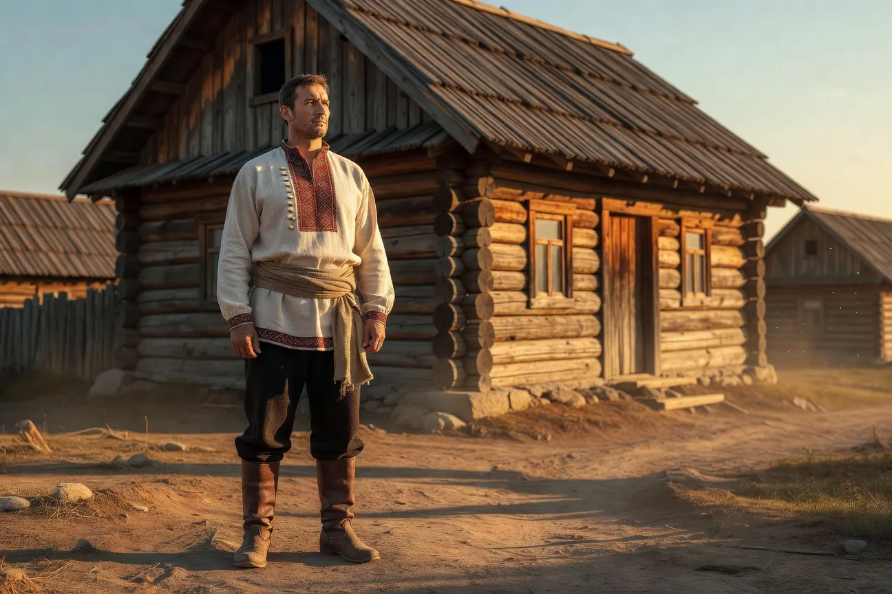 Homme en tenue traditionnelle russe — kosovorotka et chapan