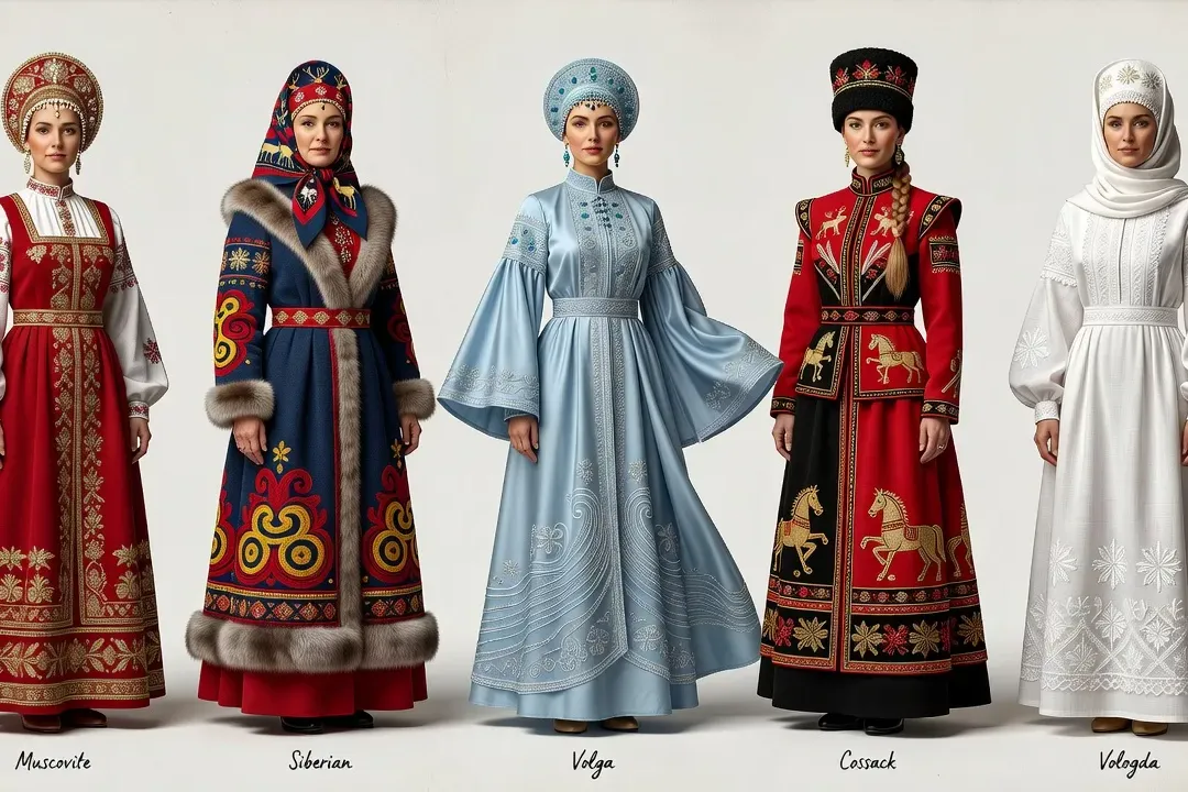 Tenues traditionnelles russes par région : Moscovie, Sibérie, Volga, Cosaques