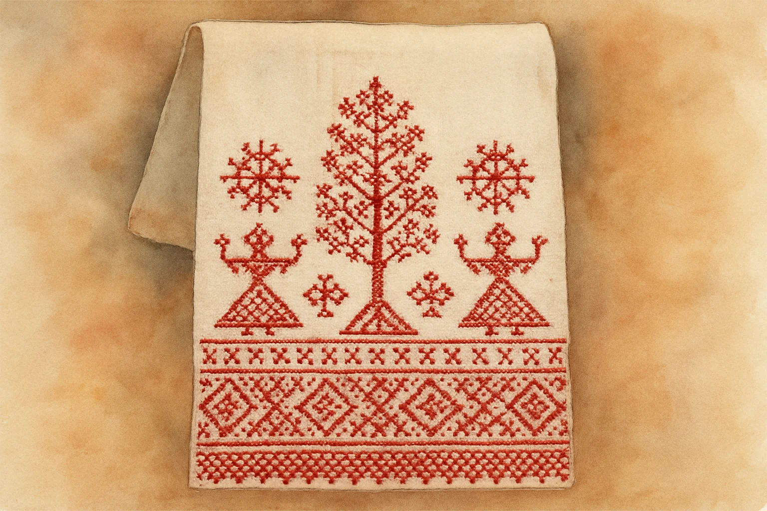 Rouchnik russe brode de symboles protecteurs en fil rouge