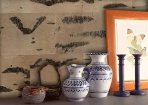 Panneaux muraux decoratifs en ecorce de bouleau dans un interieur moderne