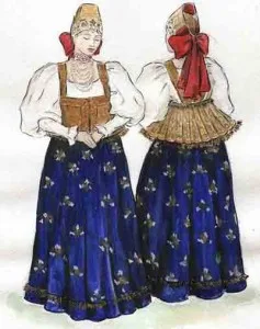 Patron de sarafane russe : costume de jeune fille de la region de Nijniy Novgorod