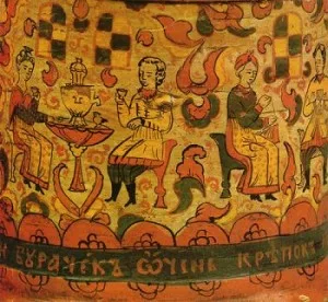 Fragment de bourachok avec peinture de Permogorie, milieu du XIXe siecle